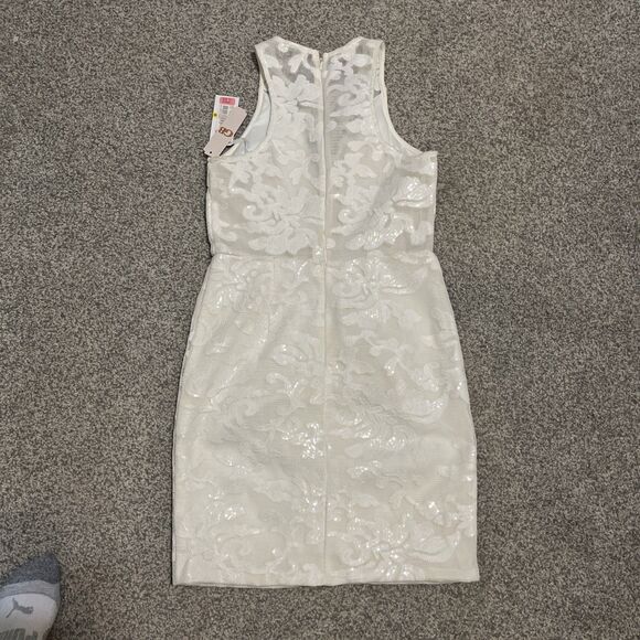 GB Gianni Bini Dress Womens Size Medium ivory Sleeveless sequins mesh $129 - Picture 3 of 4